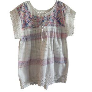 Vintage Handmade Embroidered Womens Peasant Blouse Vintage